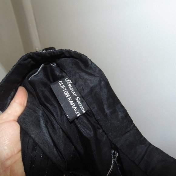 Ashraf Saleem Caftan Dress Long Black Kaftan Silver Embroidery Beads Sz S Hi Low - Picture 2 of 12